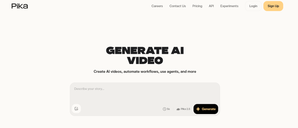 Pika AI video generator homepage