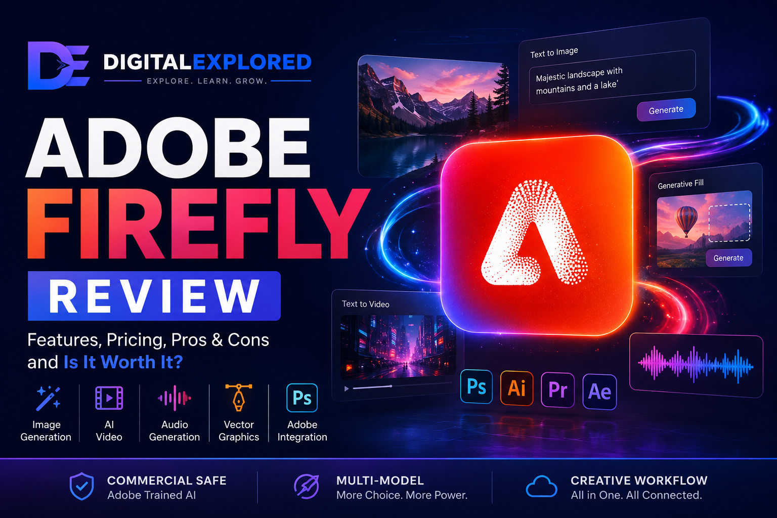 Adobe Firefly Review featuring AI image, video, audio and generative editing tools