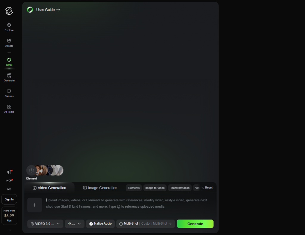 Kling AI text to video interface